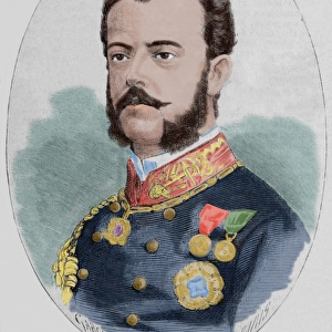 King Amadeo I of Spain (1845-1890). Colored engraving