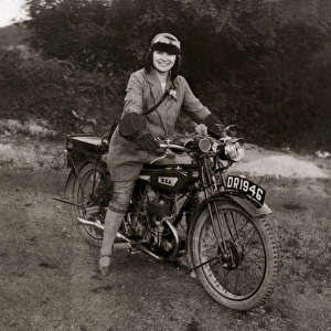 Lady on a 1928 / 9 BSA motorcycle