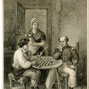 Two men playing draughts - The Veteran Defeated