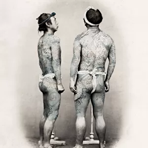 Two men with tattoos, tattooing, Japan, c. 1870 s