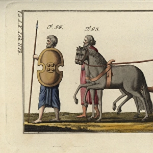 Persian with spear and shield, and a Persian chariot