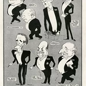Personalities at the Royal Naval Volunteer Reserve banquet caricatured by Fred May