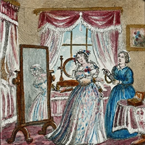 Picture of a woman dressing in an ornate dress