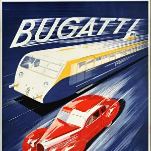 Poster, Bugatti cars and autorails
