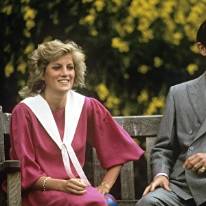 Prince Charles and Princess Diana on a bench