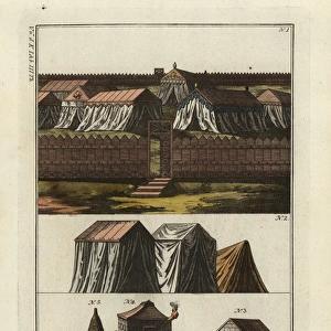 Roman military camp with tents and storage buildings