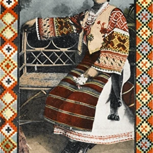Russian lady in traditional fabric