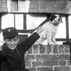 A smiling schoolboy and his terrier dog