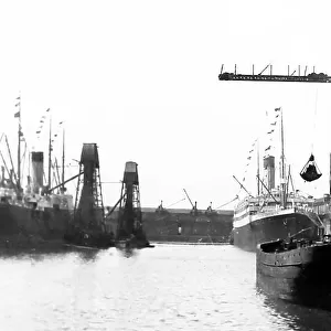Steam crane loading ship, Liverpool Docks, early 1900s