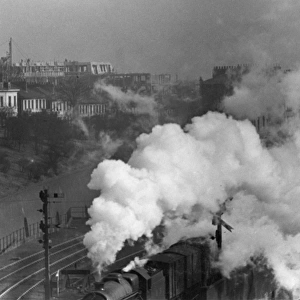 Steam train leaving Euston Station