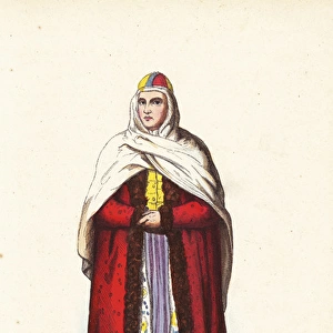 Tatar woman from Tomsk, Siberia, in headress and cape