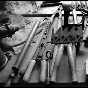Tools on bench - Barbara Hepworth studio, St Ives, Cornwall