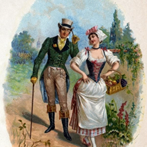 Victorian Transfer design, couple walking