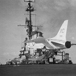 A Vought F8U-1 Crusader 141358 comes in to land