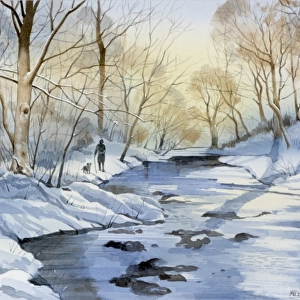 Walking the dog in a Winter Landscape