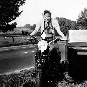 Woman on 1938 BSA motorcycle & sidecar