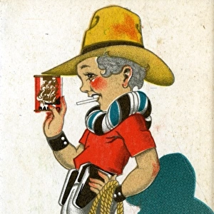 A young American cowboy with his packet of Balto Cigarettes