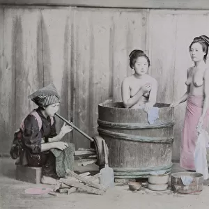 Young women taking bath at home, late 19thc. Japan