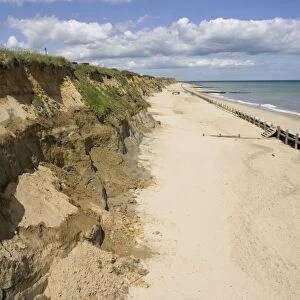 Eroding cliffs severe coastal erosion Happisburgh North Norfolk Coast UK