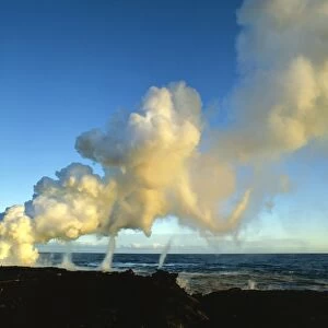 Lava and steam clouds