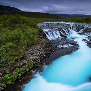 The beautiful Bruarfoss waterfall on a cloudy summer day, Iceland, Polar Regions