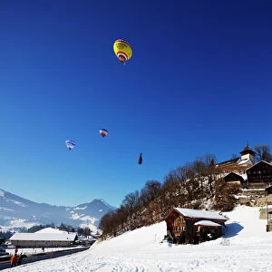 International hot air balloon festival, Chateau-d Oex, Vaud, Swiss Alps, Switzerland