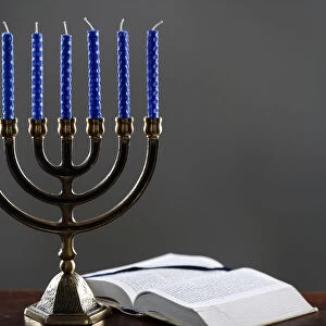 Open Torah and the Menorah (Seven-lamp Hebrew lampstand)