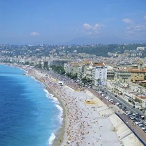 View over the beach and Nice, Cote d Azur, Alpes-Maritimes, Provence, France, Europe