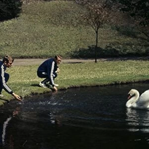 Bayern Munich players are attacked by an angry Swan before the 1967 Cup Winners Cup semi-final +