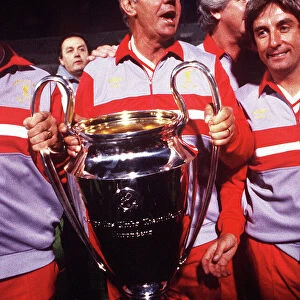 Liverpool manager Joe Fagin with the trophy after the 1984 European Cup Final