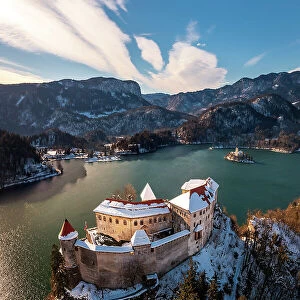 Aerial view of the Bled castle Slovenia