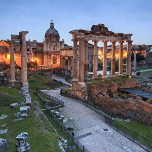 The blue light of dusk on the ancient Imperial Forum Rome Lazio Italy Europe