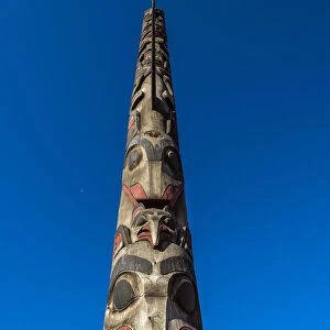 Cedar totem pole at Victor Steinbrueck Park, Seattle, Washington, USA