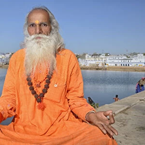 Guru at Holy Lake, City of Puskar, Rajasthan, India, Asia MR