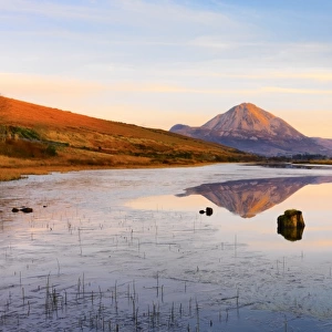 Ireland, Co. Donegal, Mount Errigal reflected in Clady river
