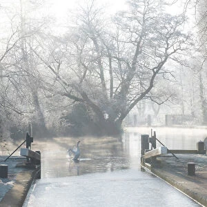 Millmead lock & River Wey on a frosty morning, Guildford, Surrey, England