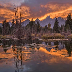 North America, USA, Rocky Mountains, Grand Teton National Park, Sunset by Snake river
