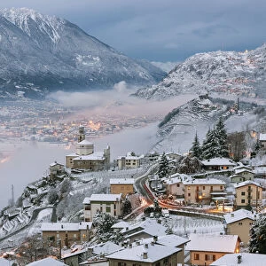 Poggiridenti after snowfall, Province of Sondrio, Valtellina, Lombardy, Italy