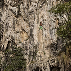 Rock climbing at Tonsai Bay, Railay Peninsula, Krabi Province, Thailand