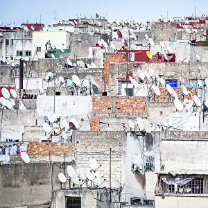Rooftops of Fez with satellite TV dishes, Morocco