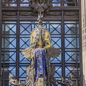 Selfridges Clock, Queen of Time statue, London, England, Uk