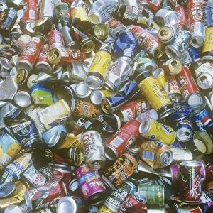 Aluminium cans at a recycling plant, UK