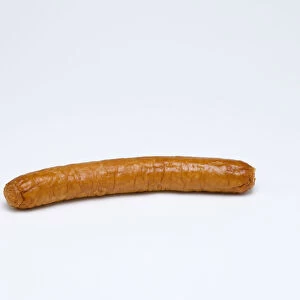 Food, Cooked, Meat, Single fried pork sausage on a white background