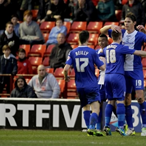 Birmingham City: Zigic and Hancox Celebrate Goal in Sky Bet Championship Match against Barnsley