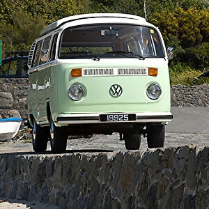 VW Volkswagen T2 Bay Window Camper van, 1976, Green, & white