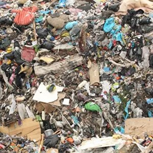 Household waste on landfill tip, Dorset, England, February