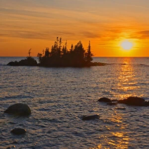 Canada, Ontario, Lake Superior Provincial Park. Islands in Lake Superior at sunrise