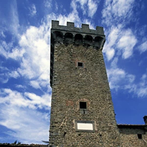 Europe, Italy, Tuscany, Gangonza. Medieval village turret