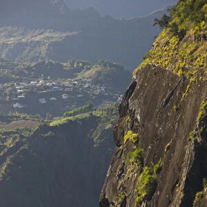 France, Reunion Island, Cirque de Cilaos, mountain vista along road to Ilet-a-Cordes