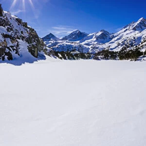 Long Lake and Sierra Peaks in winter, John Muir Wilderness, Sierra Nevada Mountains